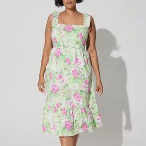 Torrid Mini Poplin Tiered Ruffle Strap Dress Floral Green Size 0 - Large
